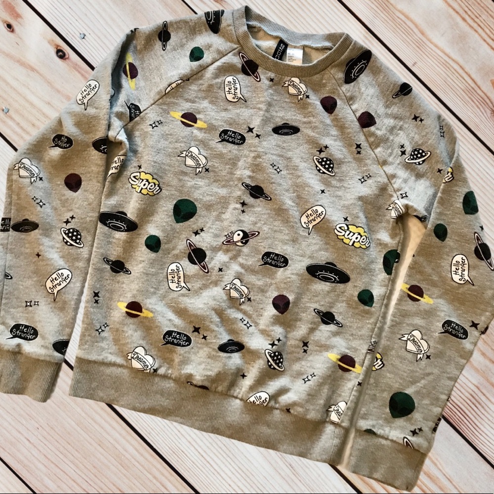 H&M Divided Sweater Aliens UFOs S Yin Yang Cosmic
